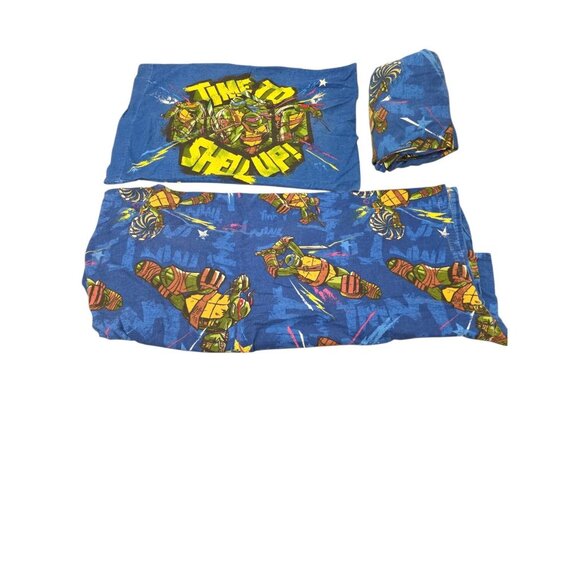 Teenage Age Mutant NinjTurtles Kids Fleece Sheet & Pillow Case Twin Set Vintage - Picture 1 of 4
